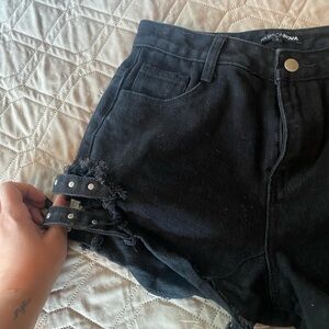 FASHION NOVA Black Cut Out Silver Studded Shorts